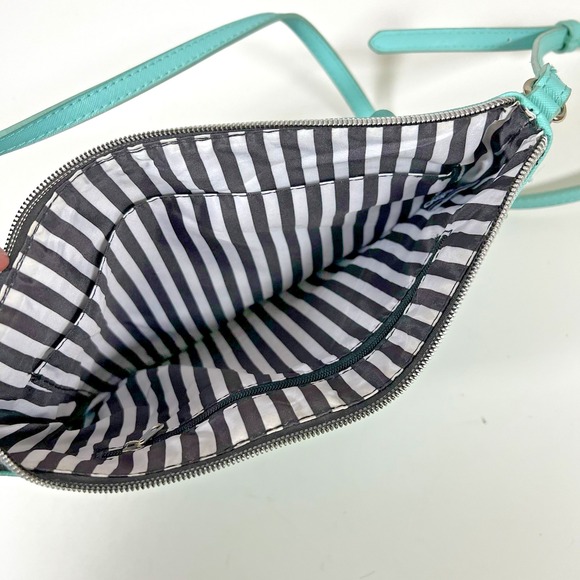 Marc Tetro French Bulldog Crossbody Double Zip Bag Black and White Frenchie Aqua - Picture 5 of 8